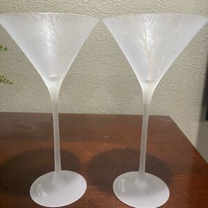 Set of 2, Belvedere Vodka Frosted Tree Long Stem Martini Glasses